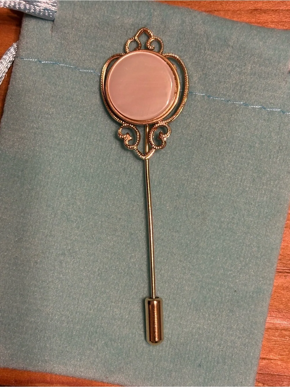 Dainty Vintage Gold-Tone Stick Pin with Iridescent Opal Cabochon